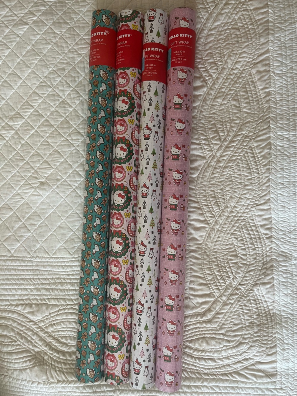 Hello Kitty Holiday Wrapping Paper Rolls - Pink, White, Green, Teal